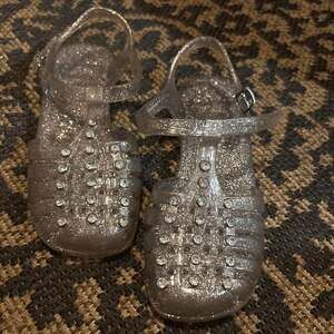 Girls Silver Glitter Rhinestone Jelly Sandals